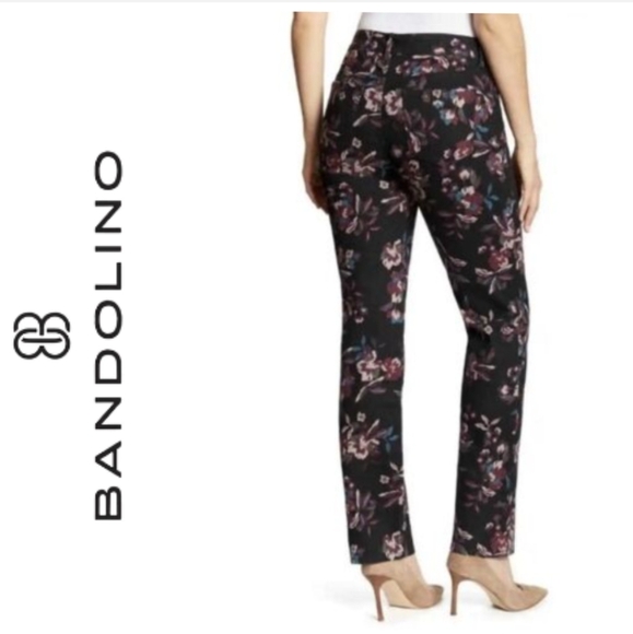 Bandolino Amy Black Floral Print Modern Straight Leg Stretch Jeans. Size 8 - Picture 2 of 15